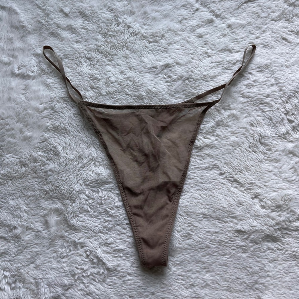 Skims Sheer Mesh Micro Thong Clay Brown Size 2X RN158973 Low Rise Lingerie Earth